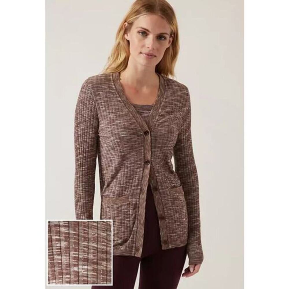 NWT ATHLETA Revolve Seamless Cardigan Heather Ribbed Knit Women's XXS MSRP $134